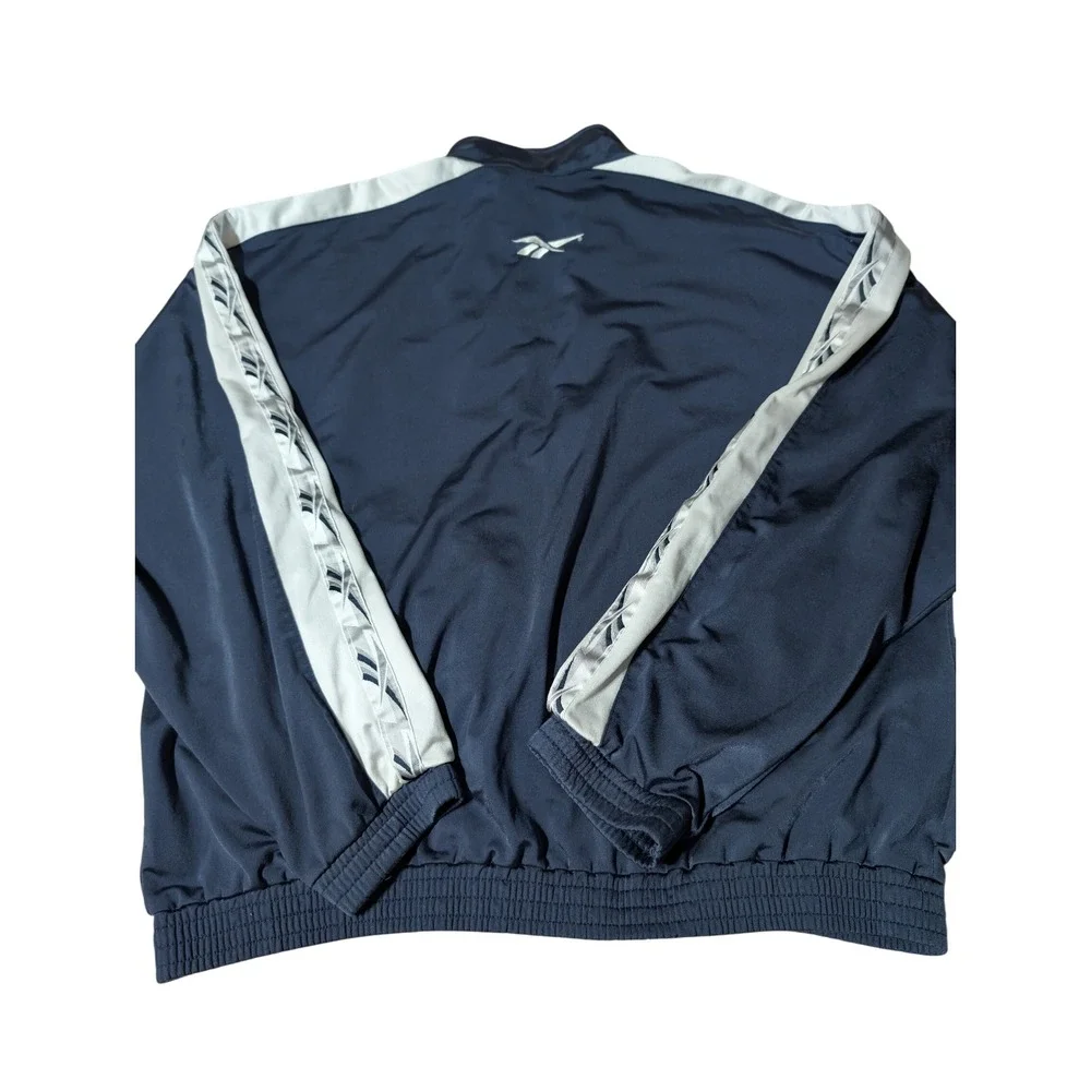 Reebok Track Jacket Full Zip Blue & White Athletic Stripes Menswear‎ Sz XL 0271